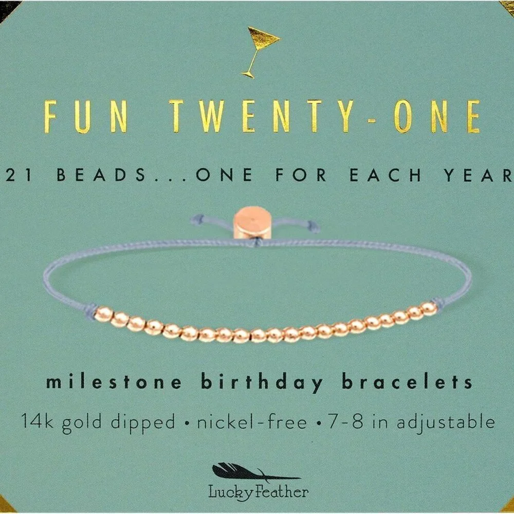 Gold-Plated 21st Birthday Beaded Bracelet Adjustable Cord Gift for Her